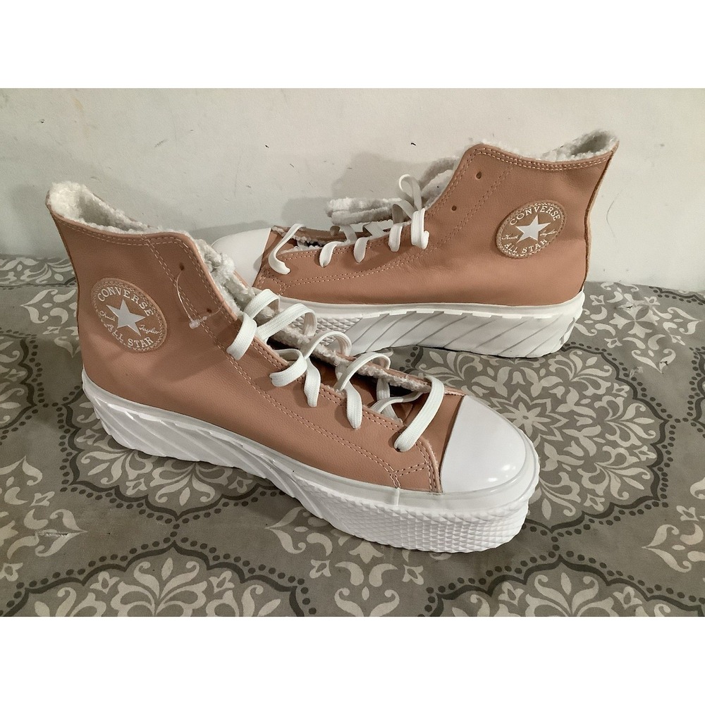 Converse CTAS 2X Platform High  Sherpa Sneakers in Vachetta Beige 9.5 Womens#BN